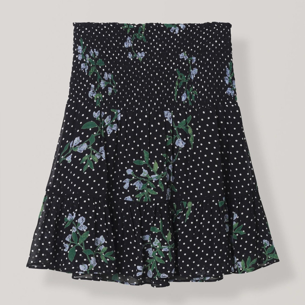 Ganni Rometty Georgette Polka Dot Floral Chic Black Skirt Size 36 EU S US